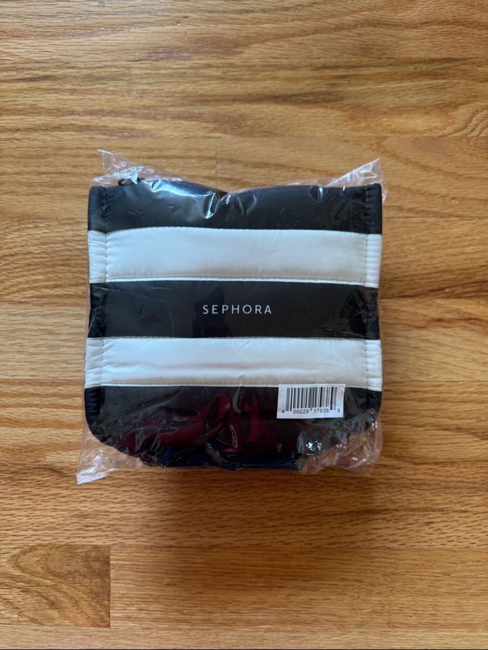Sephora Black & White Striped Puffy Bag